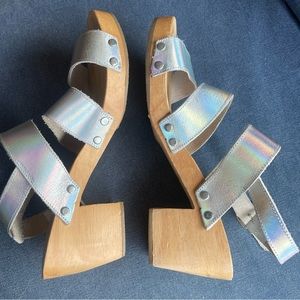 Urban Outfitters Cooperative Holographic Wooden Heels - Size 8